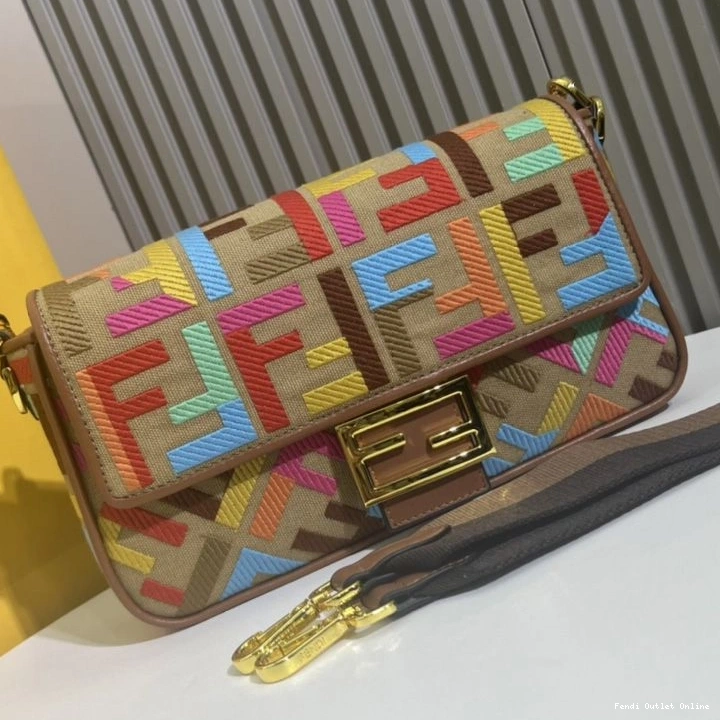 Cheap FF Canvas Medium Fendi Bag Motif In Beige Baguette Multi 0815